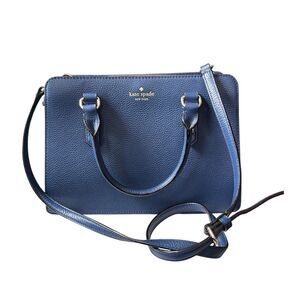Kate Spade Madison Pebbled Leather Navy Blue Medium Satchel Crossbody 11x8" READ